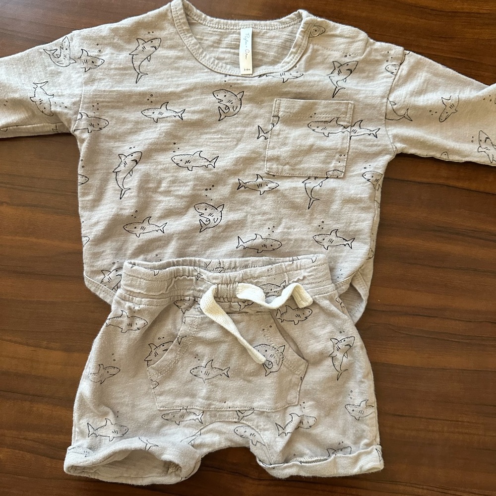 Rylee + Cru Shark Print Kids Pajama Set in Cream